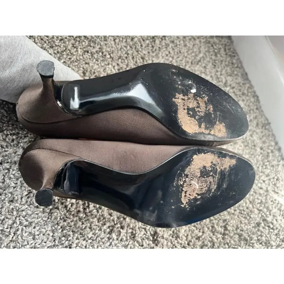 Stuart Weitzman Brown Satin Peep Toe Heels - Picture 5 of 8